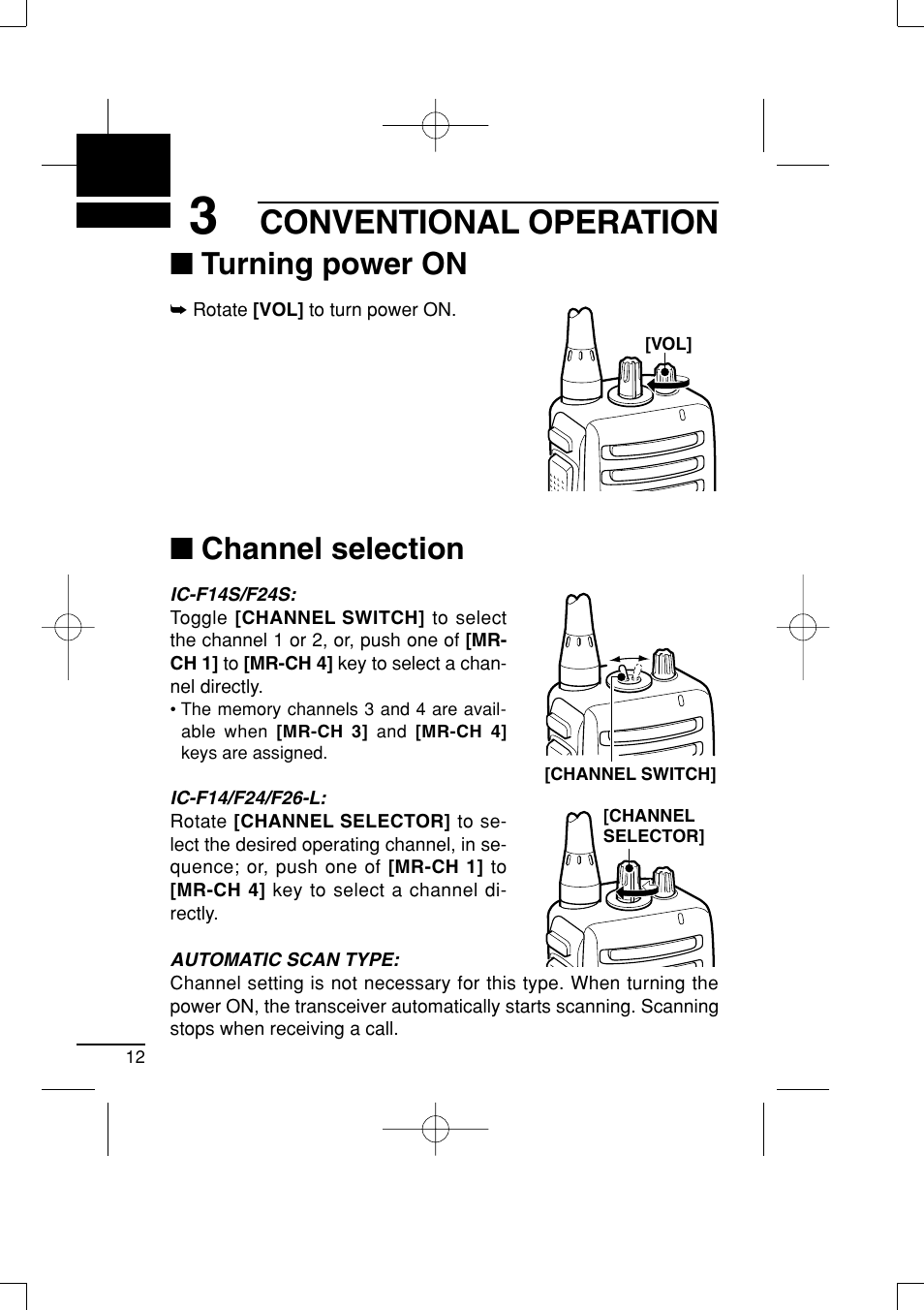 Conventional operation, Turning power on, Channel selection | Icom IC-R20 User Manual | Page 18 / 40