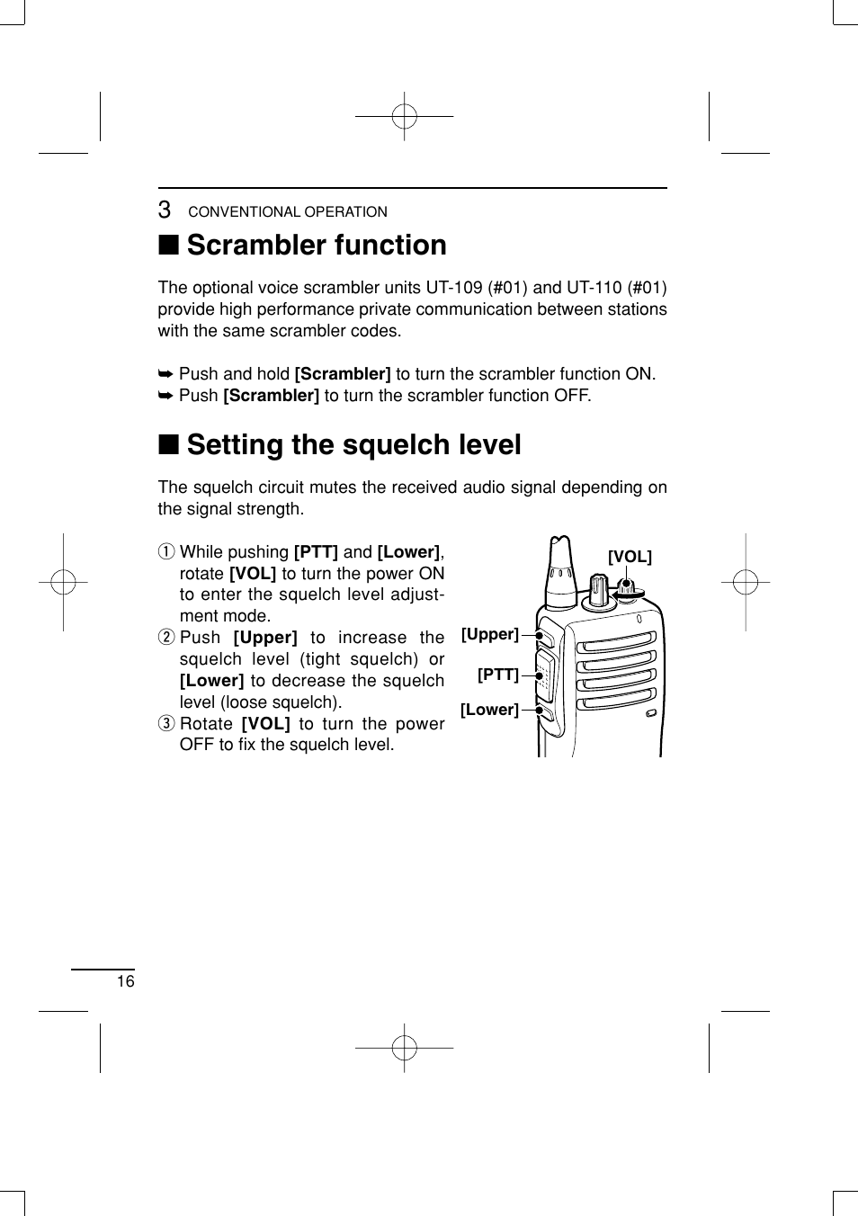 Scrambler function, Setting the squelch level | Icom IC-R20 User Manual | Page 22 / 40
