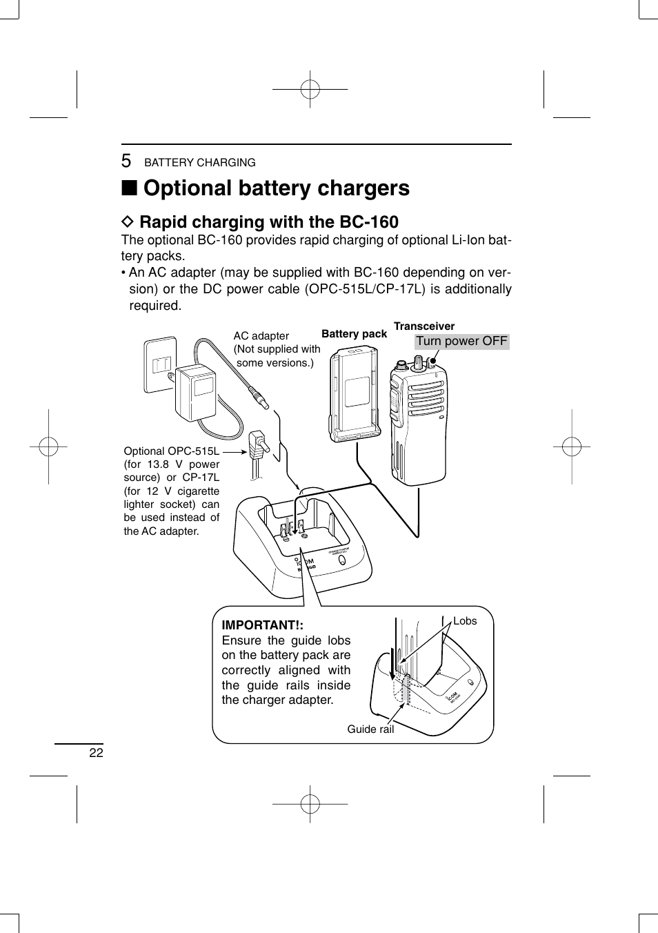 Optional battery chargers, D rapid charging with the bc-160 | Icom IC-R20 User Manual | Page 28 / 40
