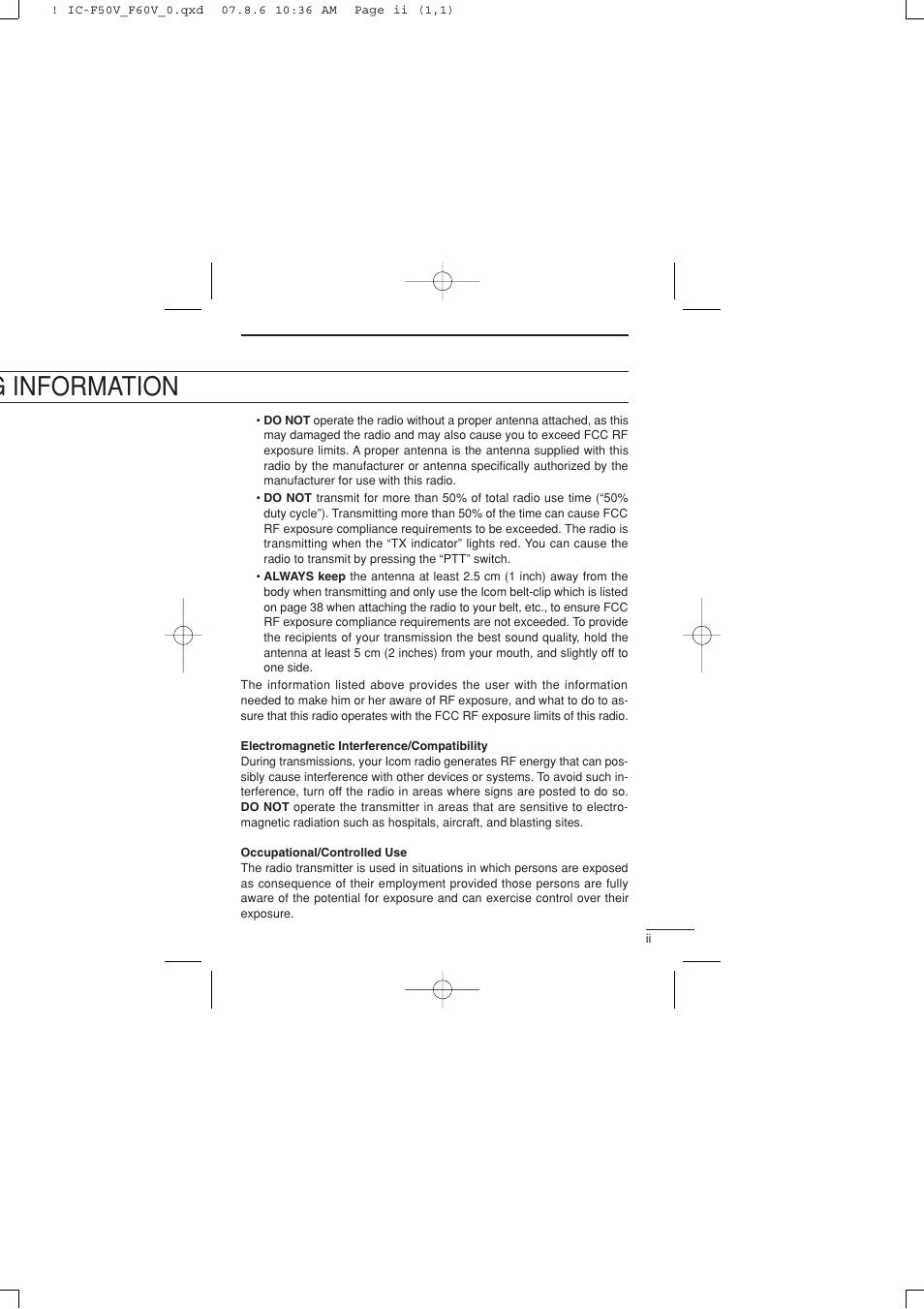 G information | Icom IC-F60V User Manual | Page 3 / 48