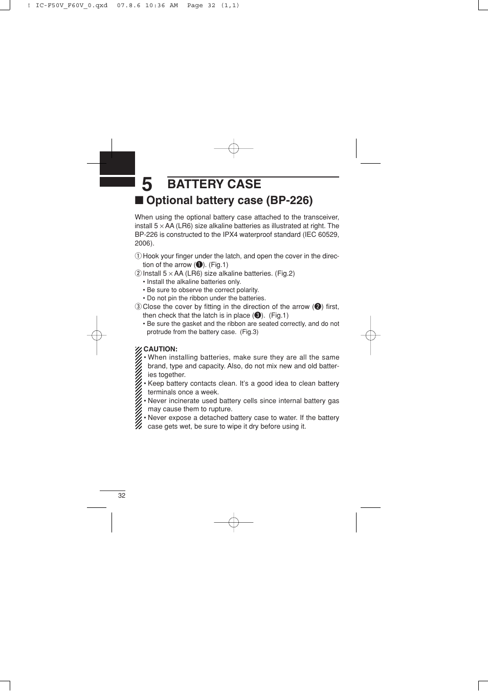 Battery case, Optional battery case (bp-226) | Icom IC-F60V User Manual | Page 38 / 48