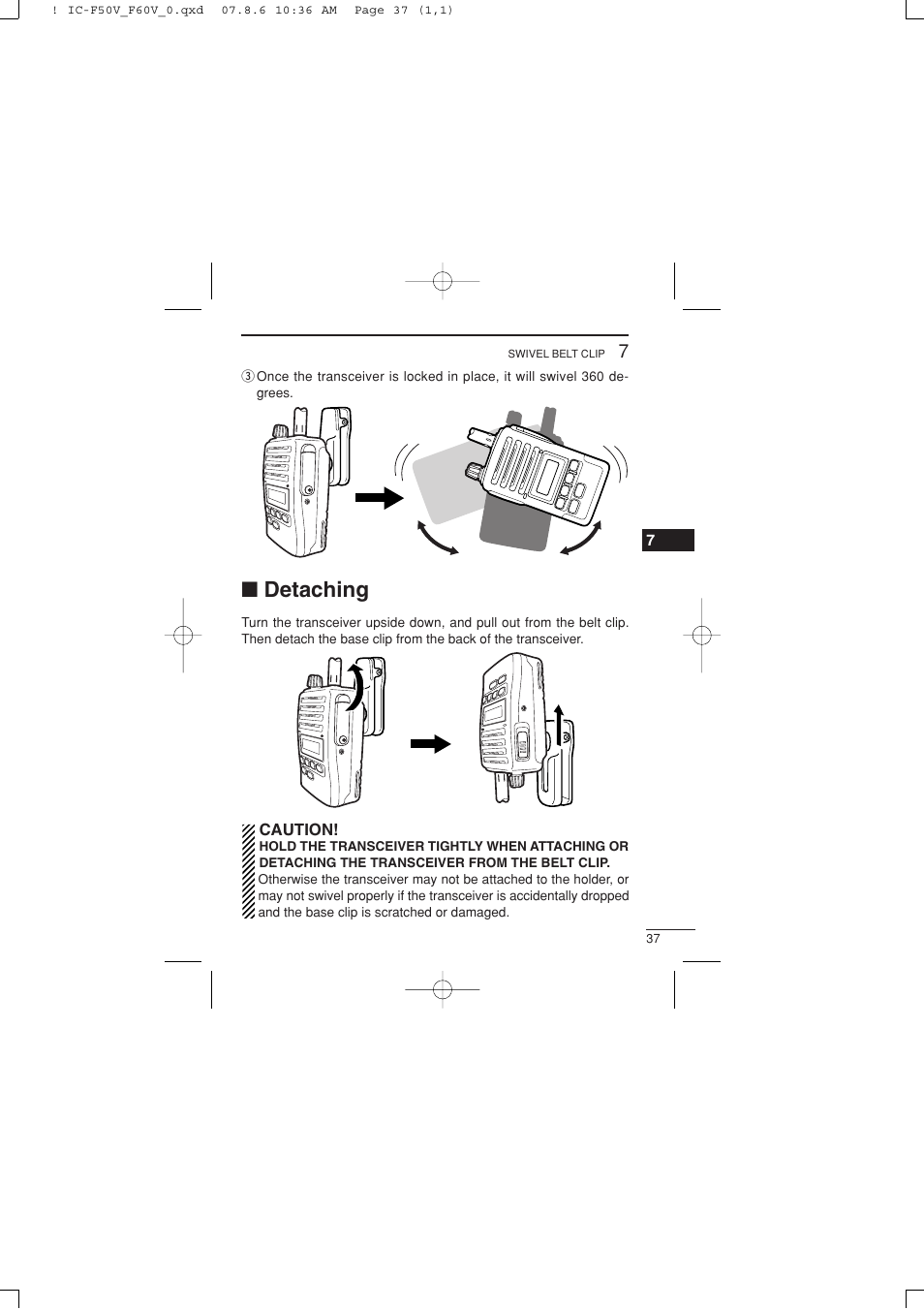 Detaching | Icom IC-F60V User Manual | Page 43 / 48