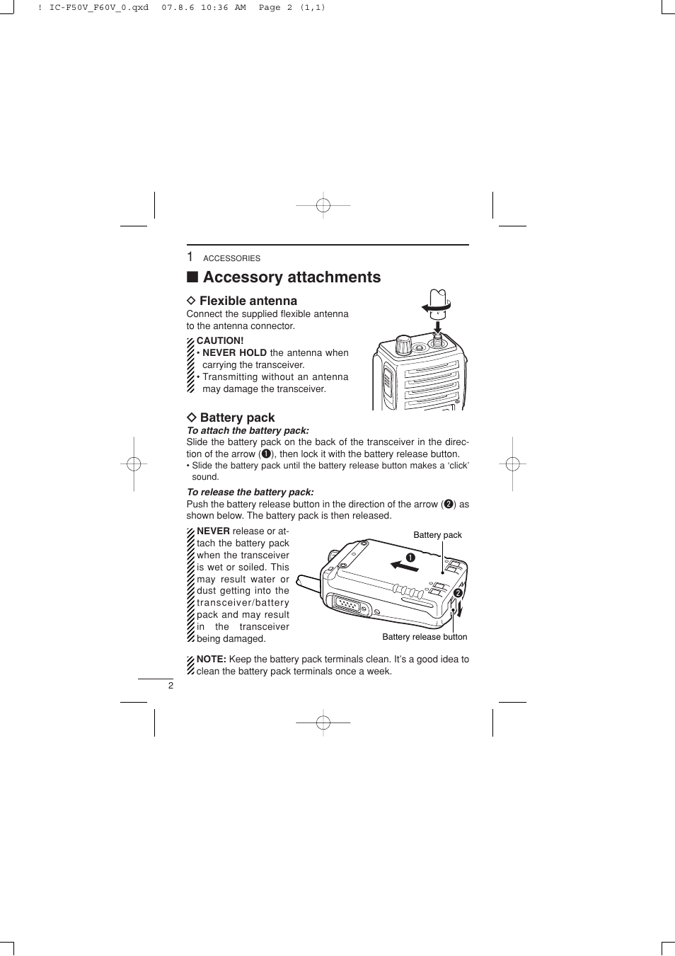 Accessory attachments | Icom IC-F60V User Manual | Page 8 / 48