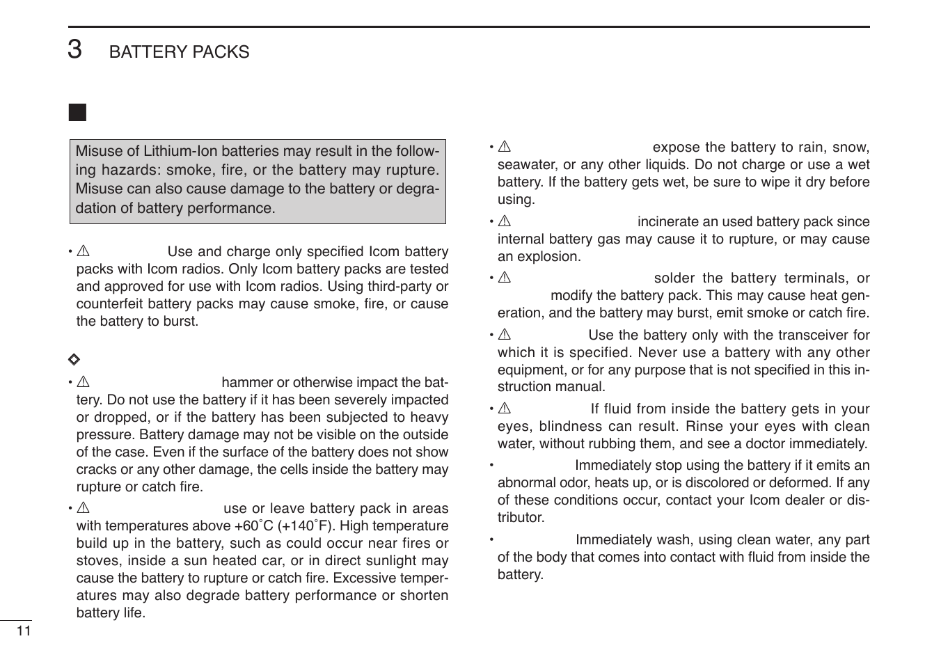 Cautions | Icom IC-V85-T User Manual | Page 24 / 80