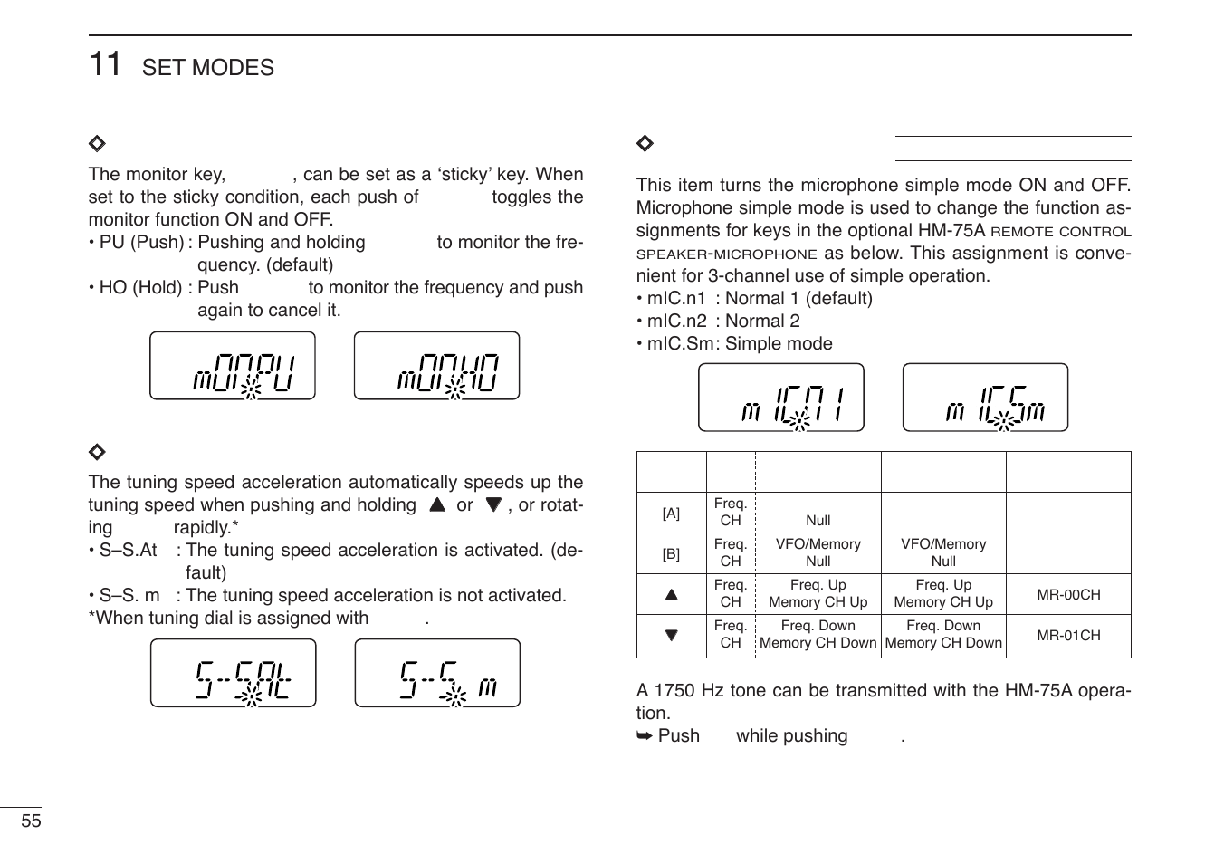 Set modes d d monitor key action, Dtuning speed acceleration, Dmic simple mode | Icom IC-V85-T User Manual | Page 68 / 80