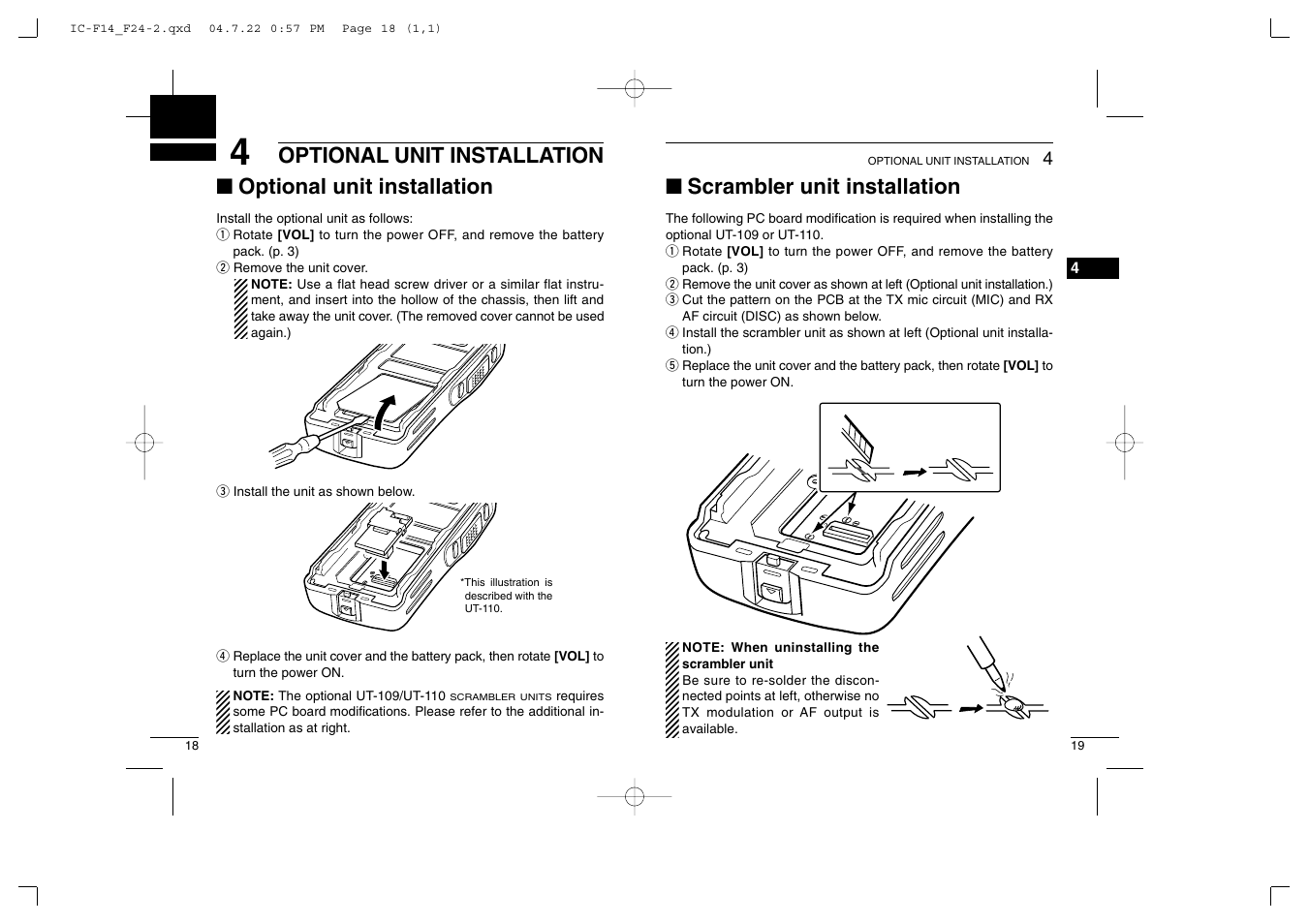Scrambler unit installation | Icom IC-F14/S User Manual | Page 13 / 21