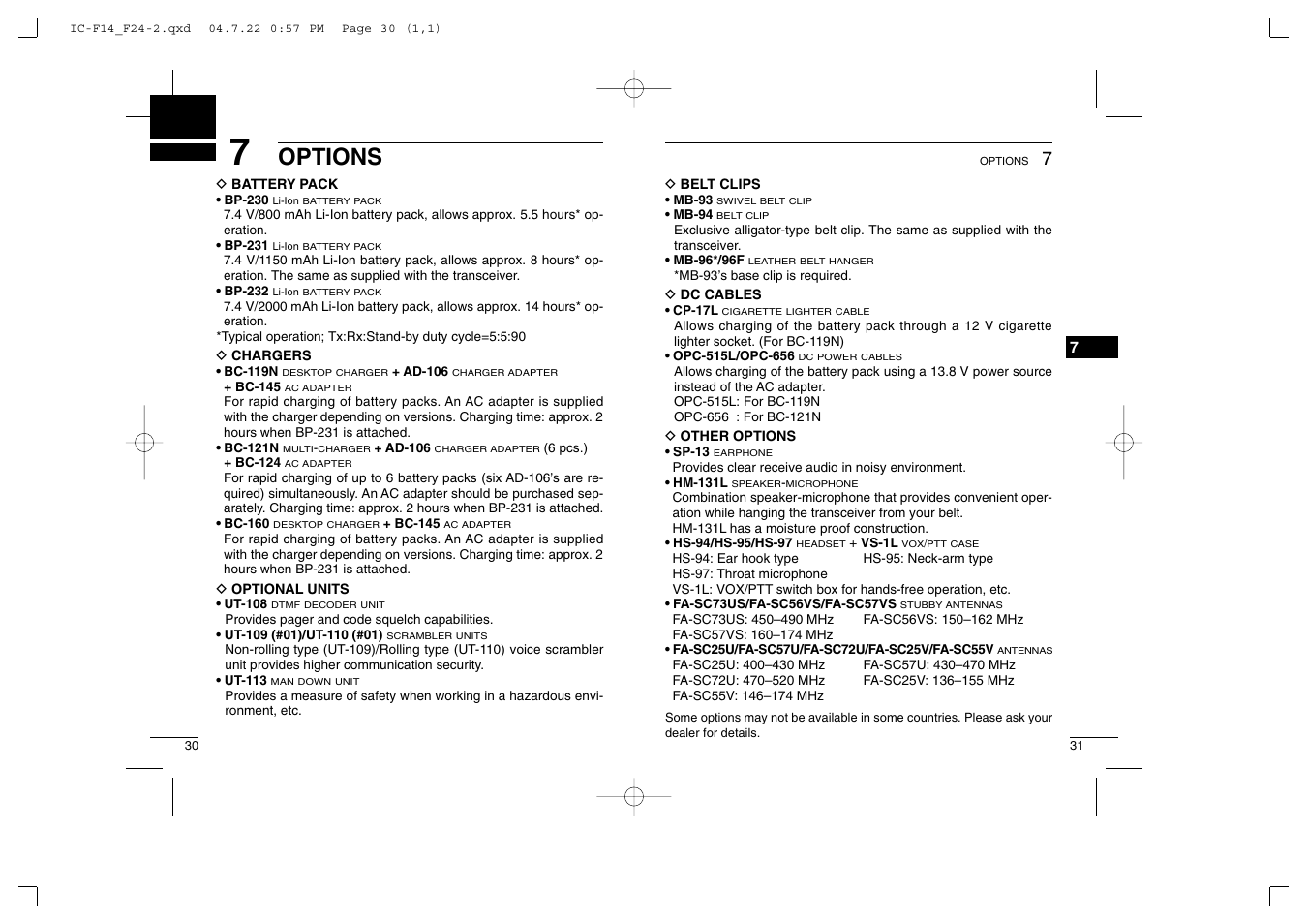 Options | Icom IC-F14/S User Manual | Page 19 / 21