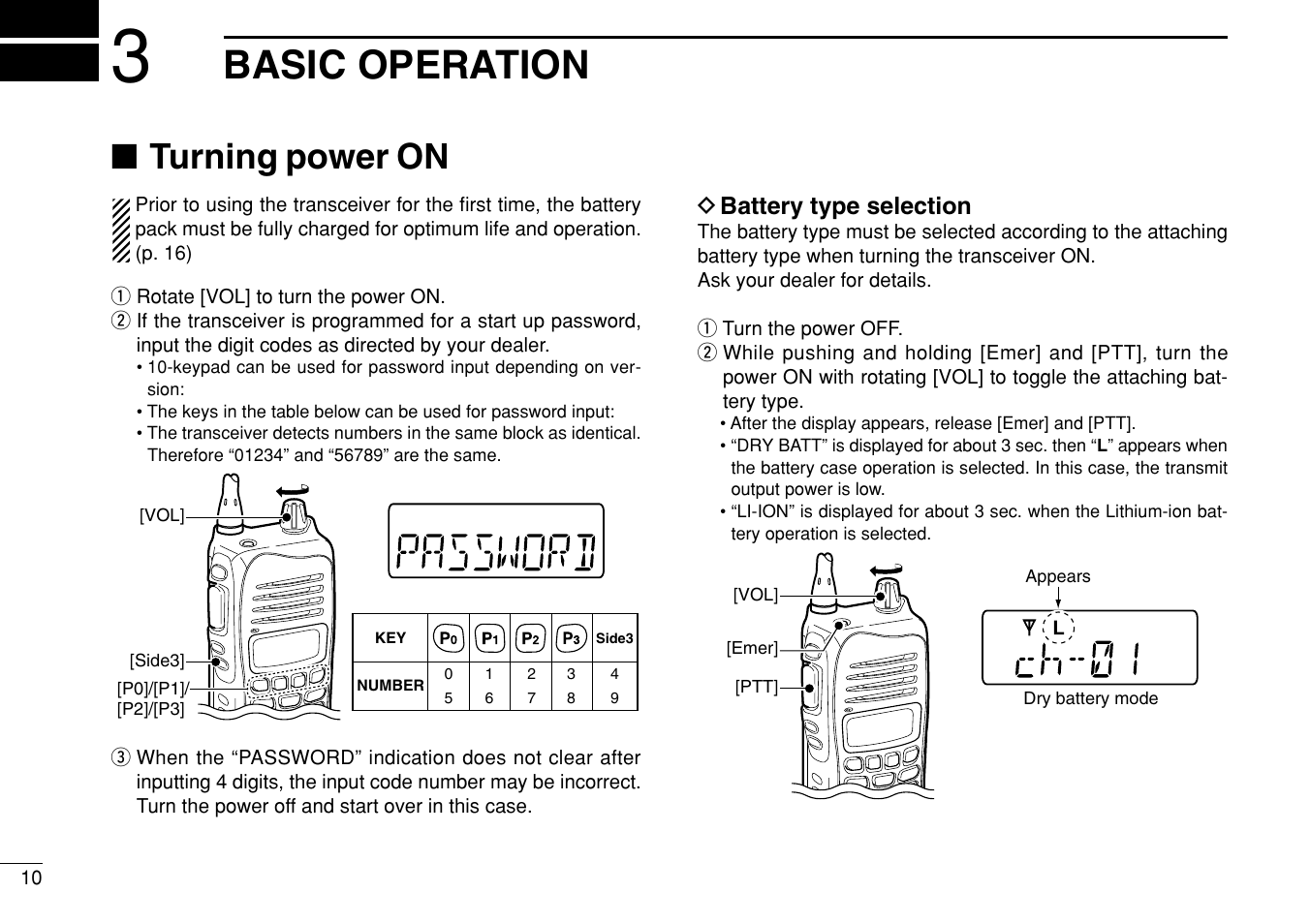Basic operation, Turning power on | Icom IF3023T/S User Manual | Page 14 / 32