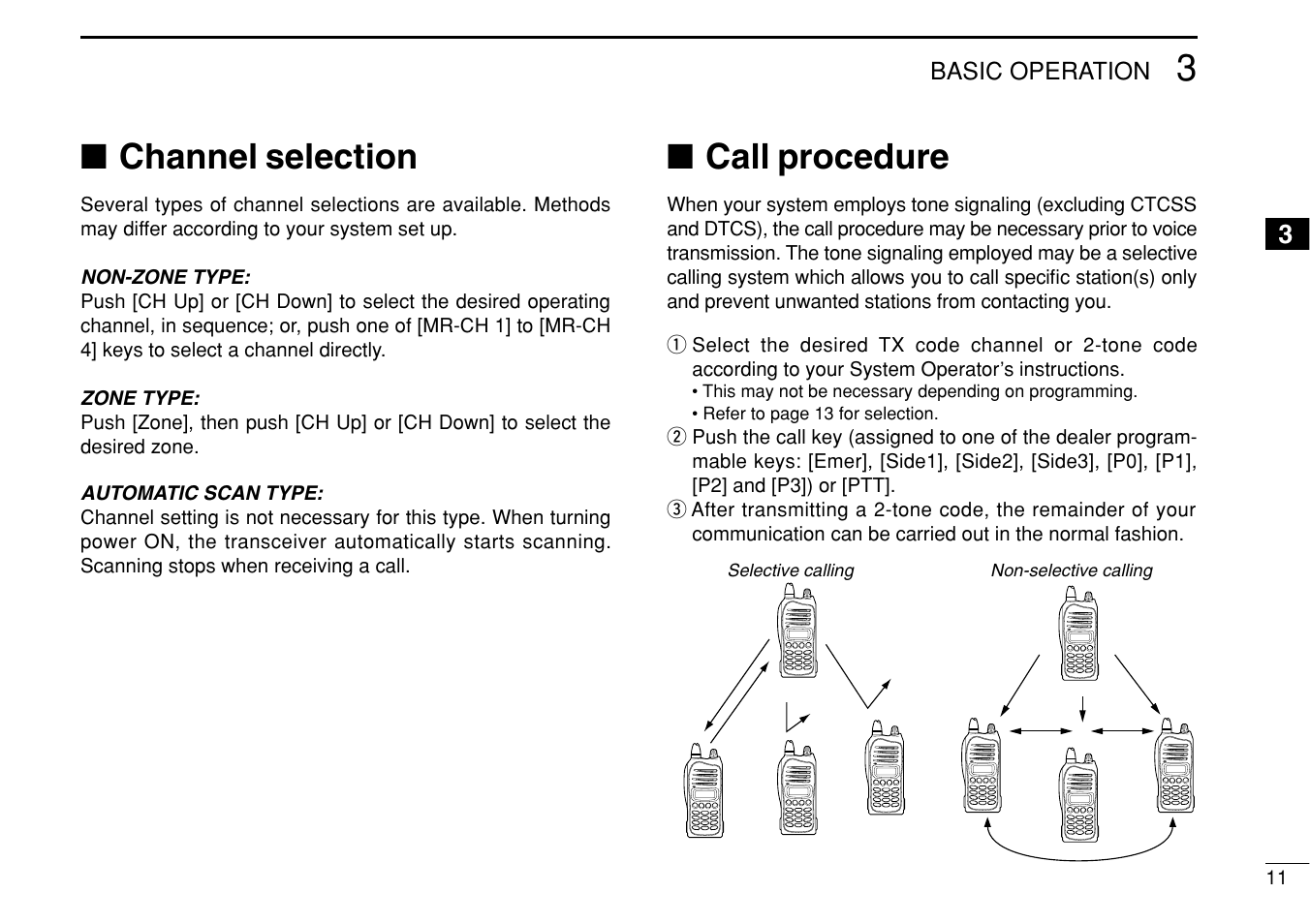 Channel selection, Call procedure | Icom IF3023T/S User Manual | Page 15 / 32