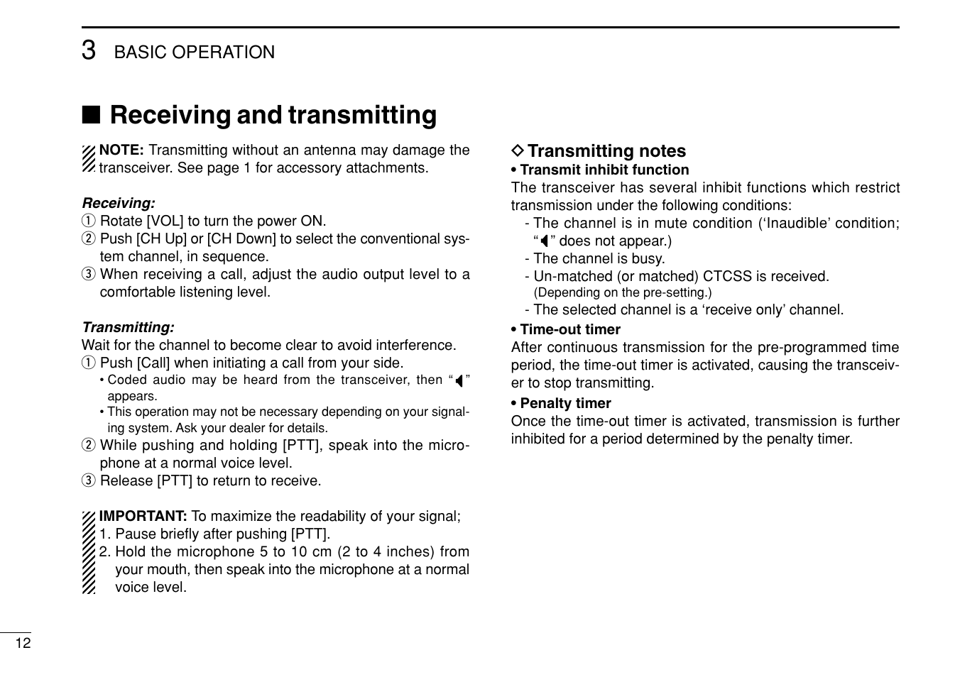 Receiving and transmitting | Icom IF3023T/S User Manual | Page 16 / 32