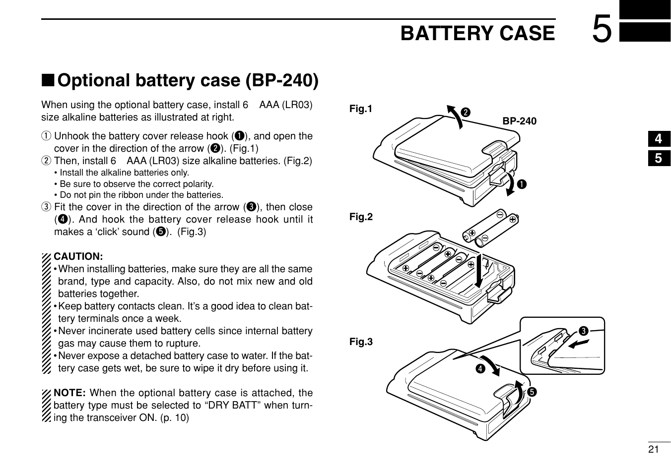 Battery case, Optional battery case (bp-240) | Icom IF3023T/S User Manual | Page 25 / 32