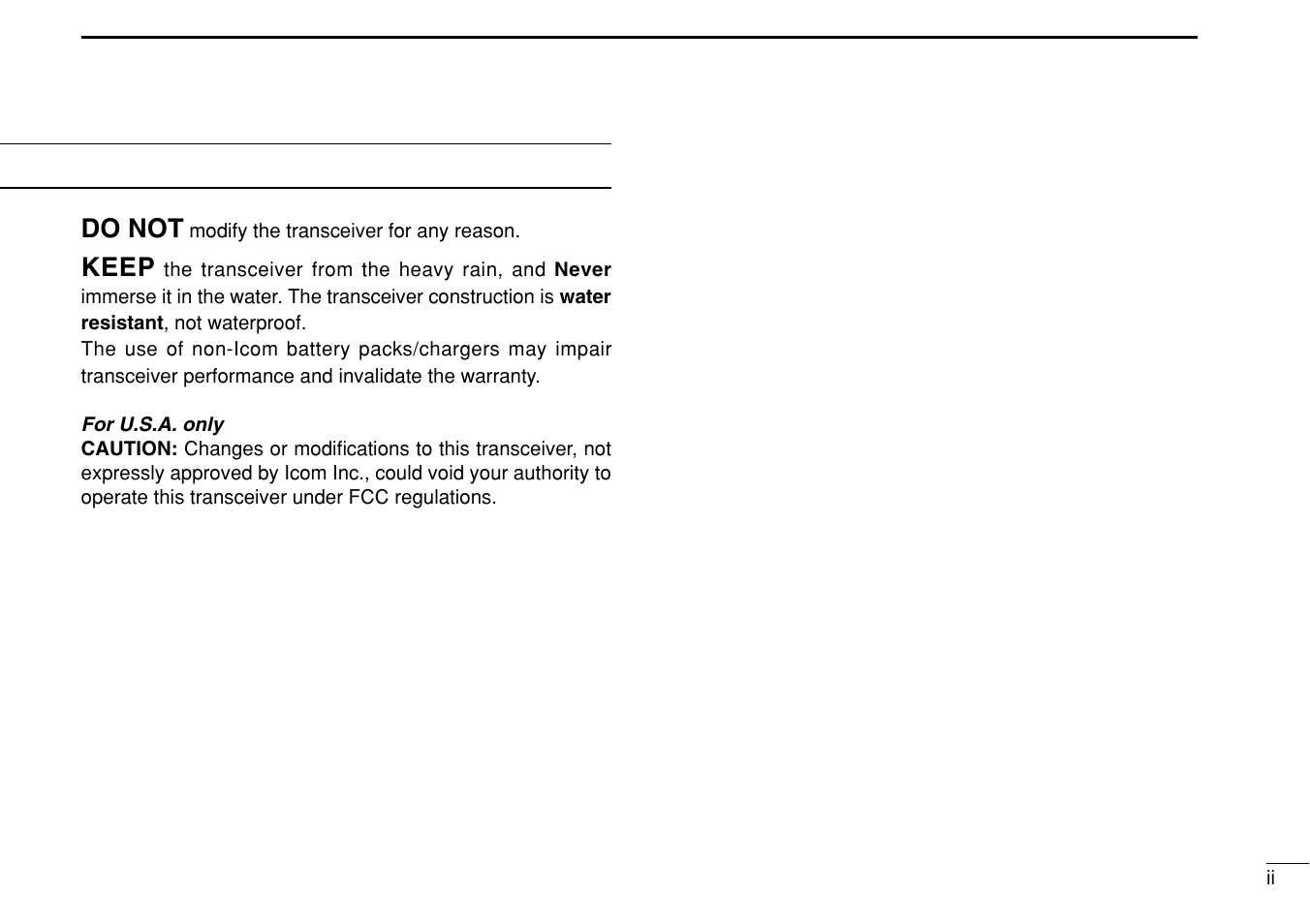 Do not, Keep | Icom IF3023T/S User Manual | Page 3 / 32