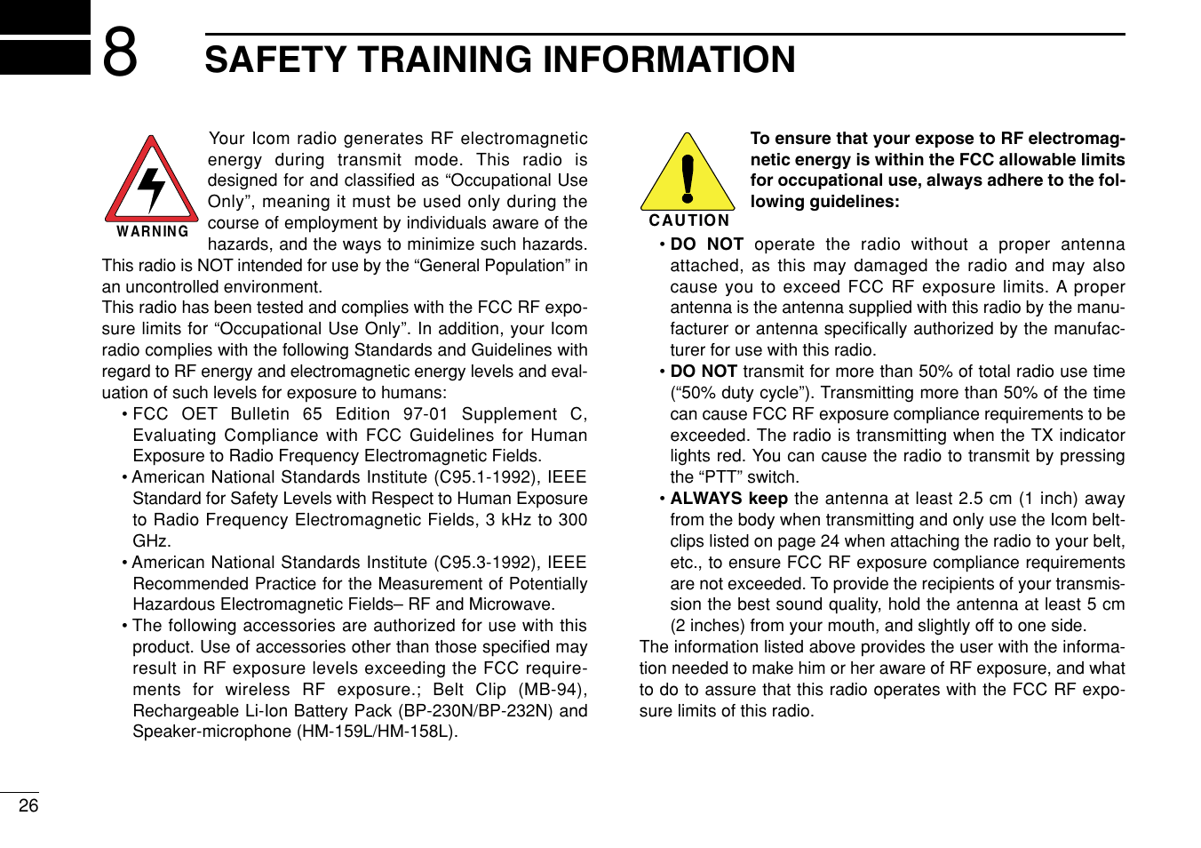 Safety training information | Icom IF3023T/S User Manual | Page 30 / 32