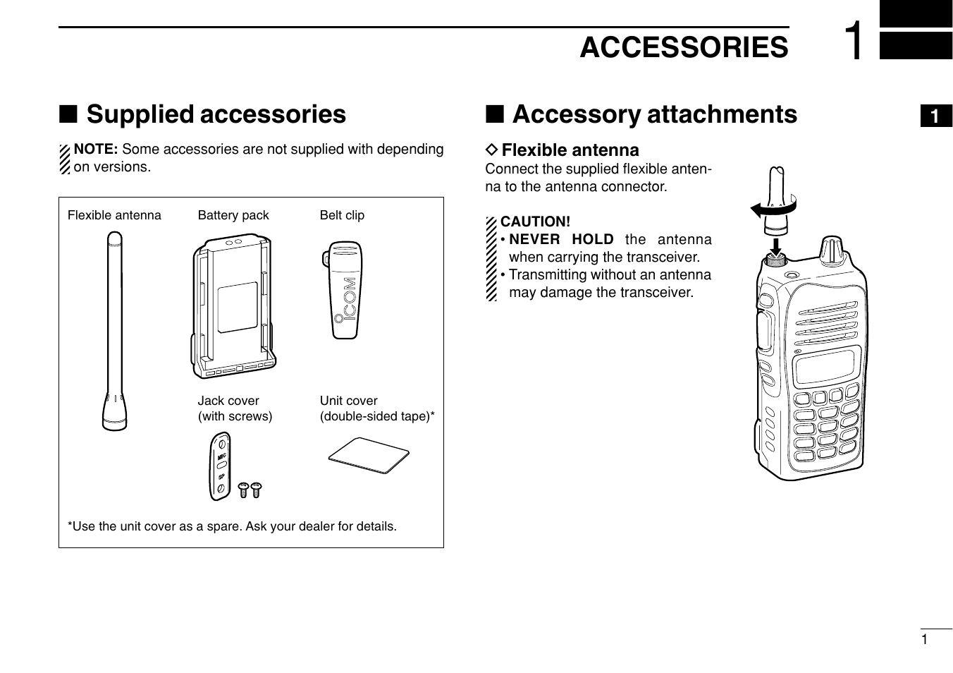 Accessories, Supplied accessories, Accessory attachments | Icom IF3023T/S User Manual | Page 5 / 32