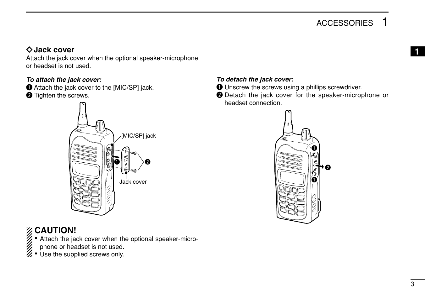 Caution | Icom IF3023T/S User Manual | Page 7 / 32