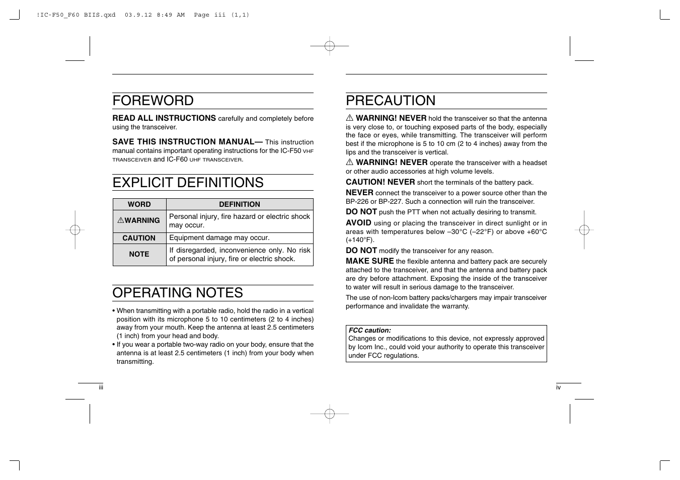 Foreword, Precaution | Icom IC-460 User Manual | Page 3 / 29