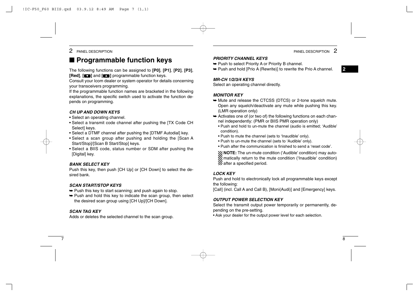 Programmable function keys | Icom IC-460 User Manual | Page 8 / 29