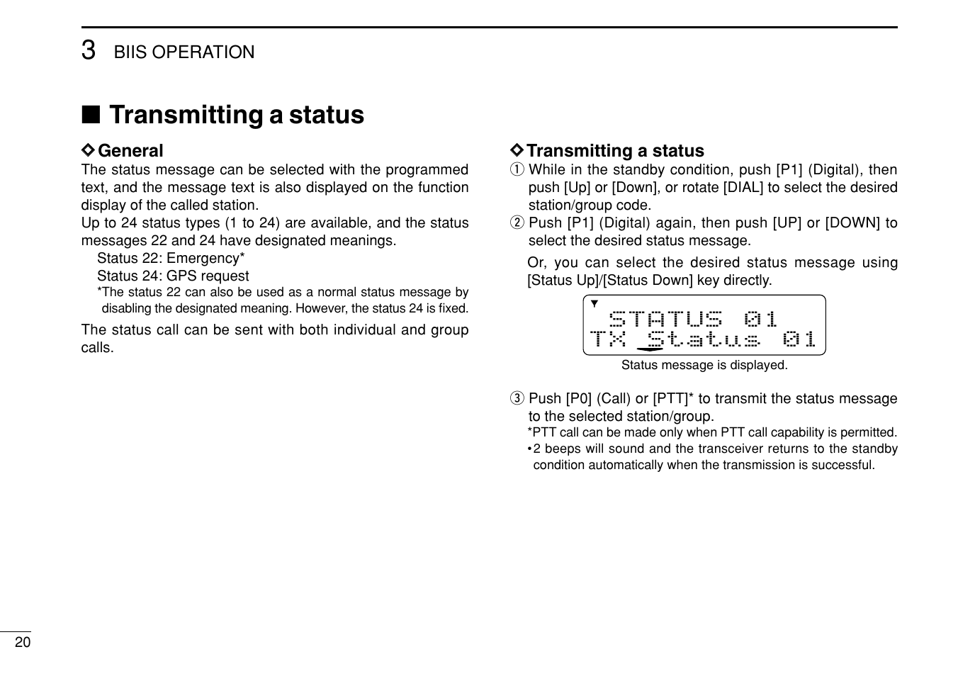Transmitting a status | Icom IC-F1710 User Manual | Page 24 / 36