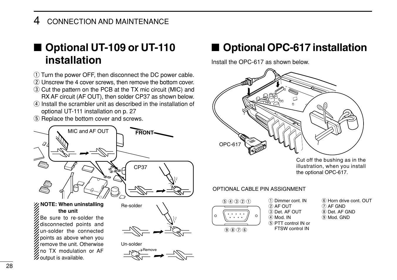 Optional opc-617 installation | Icom IC-F1710 User Manual | Page 32 / 36