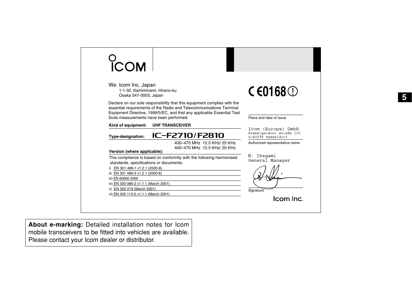Declaration of conformity | Icom IC-F1710 User Manual | Page 35 / 36