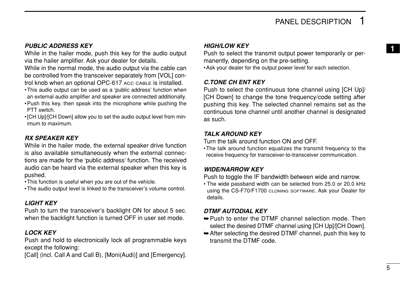 Panel description | Icom IC-F1710 User Manual | Page 9 / 36