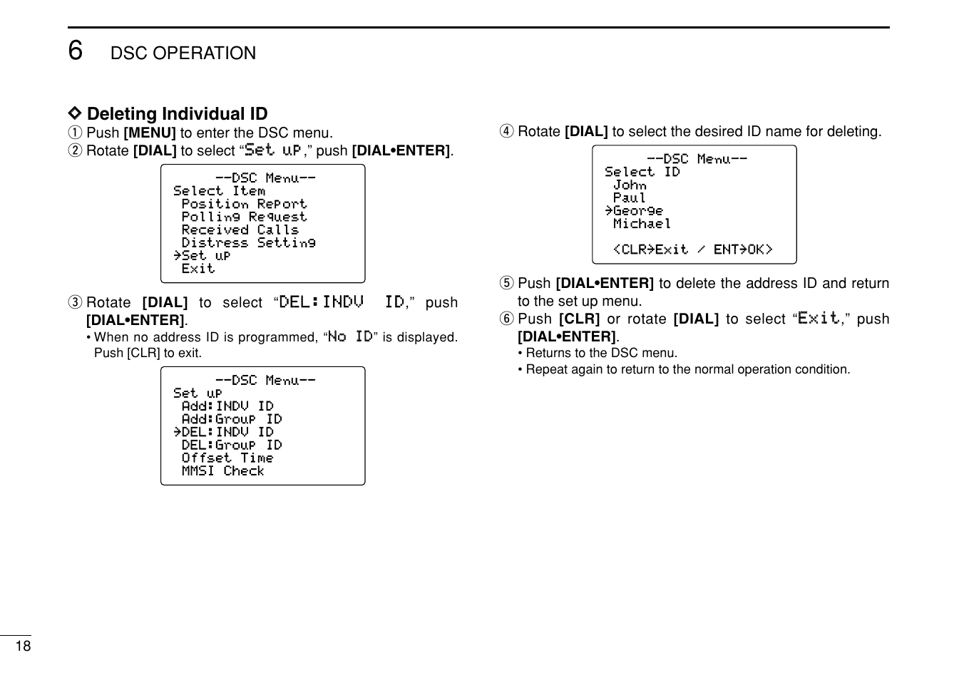 Dsc operation d d deleting individual id | Icom IC-M504 User Manual | Page 24 / 80