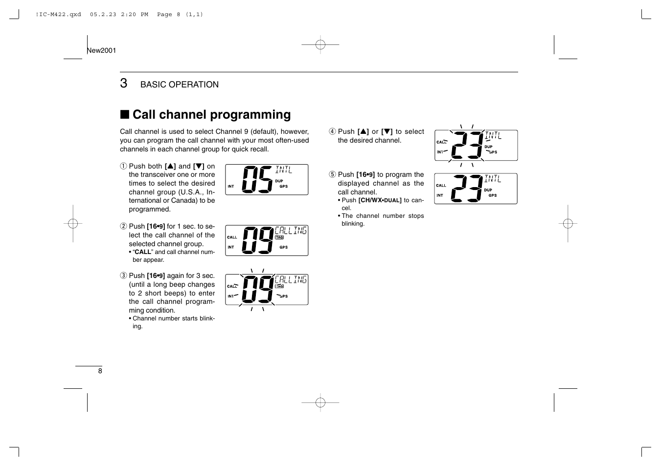 Call channel programming | Icom IC-M422 User Manual | Page 14 / 64