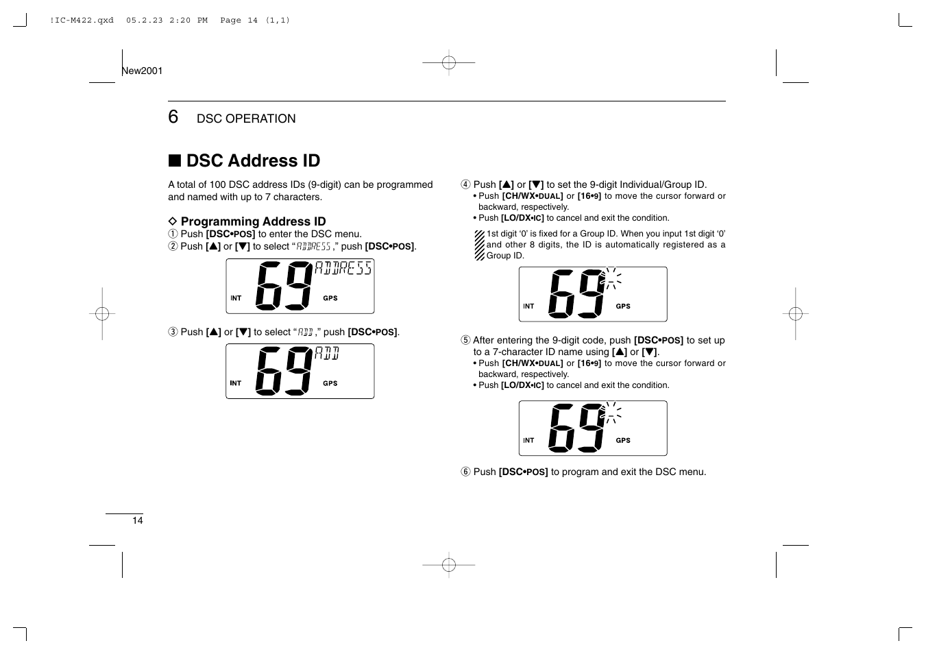 Dsc address id | Icom IC-M422 User Manual | Page 20 / 64