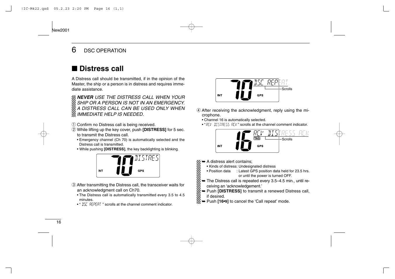 Distress call | Icom IC-M422 User Manual | Page 22 / 64