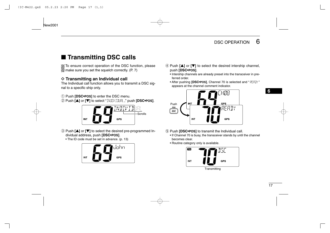 Transmitting dsc calls | Icom IC-M422 User Manual | Page 23 / 64