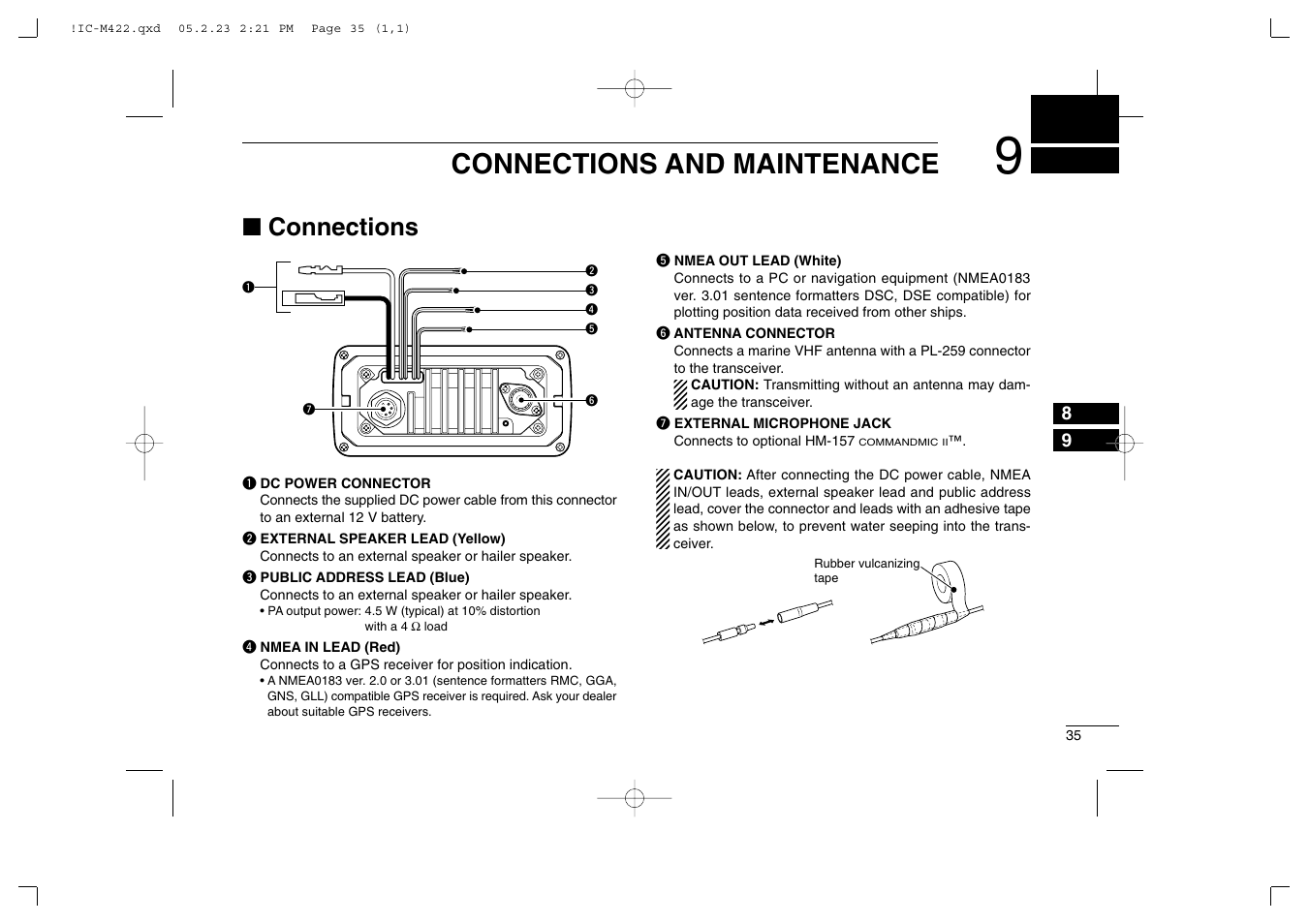 Connections and maintenance, Connections | Icom IC-M422 User Manual | Page 41 / 64