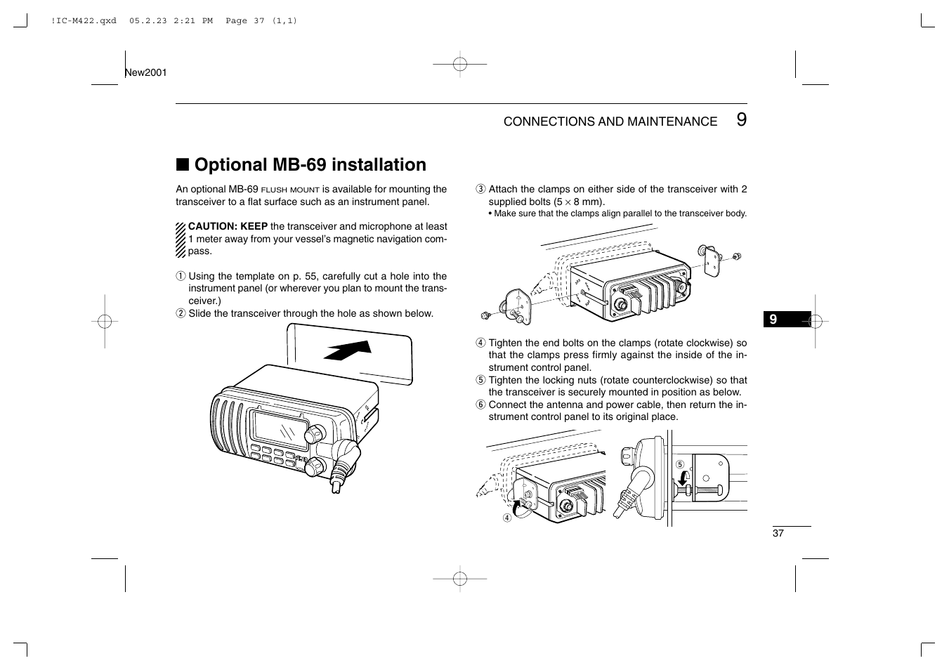 Optional mb-69 installation | Icom IC-M422 User Manual | Page 43 / 64