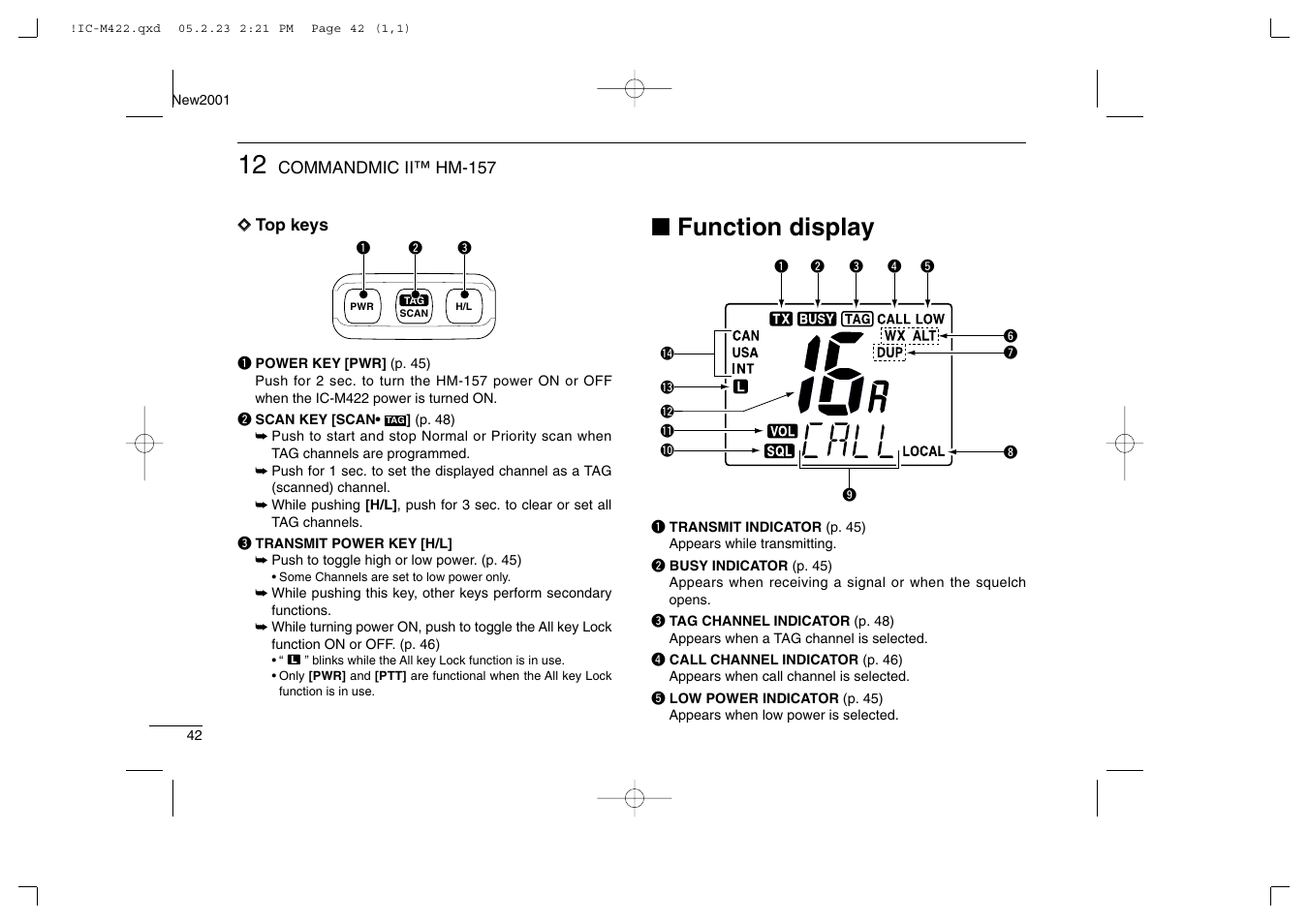 Function display | Icom IC-M422 User Manual | Page 48 / 64