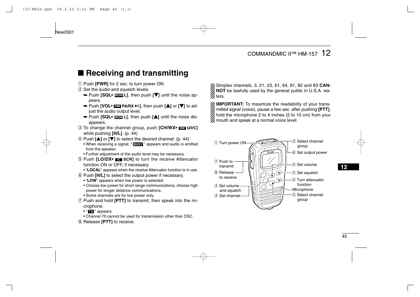 Receiving and transmitting | Icom IC-M422 User Manual | Page 51 / 64