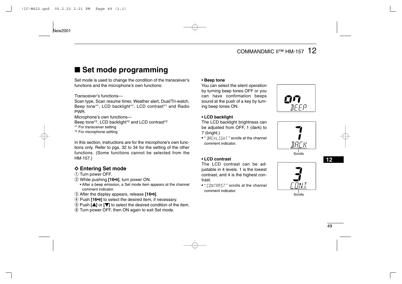 Set mode programming | Icom IC-M422 User Manual | Page 55 / 64