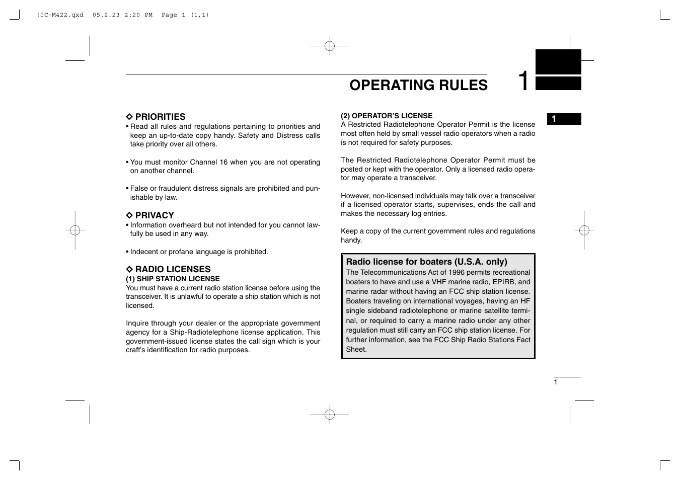 Operating rules | Icom IC-M422 User Manual | Page 7 / 64