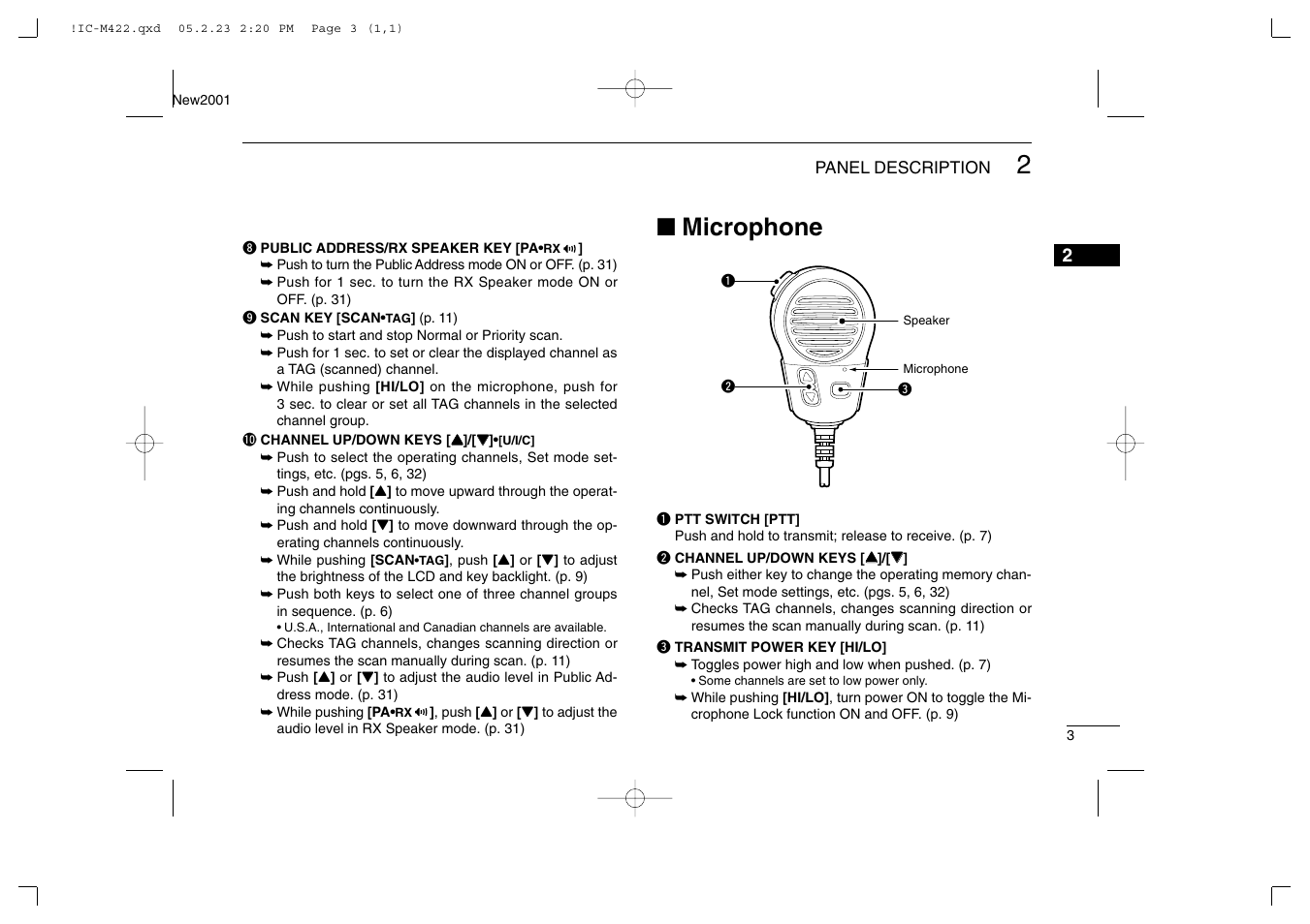 Microphone | Icom IC-M422 User Manual | Page 9 / 64