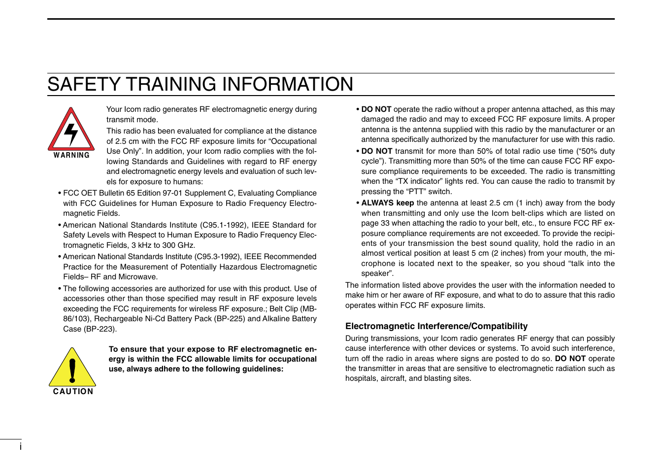 Safety training information | Icom IC-M90 User Manual | Page 2 / 40