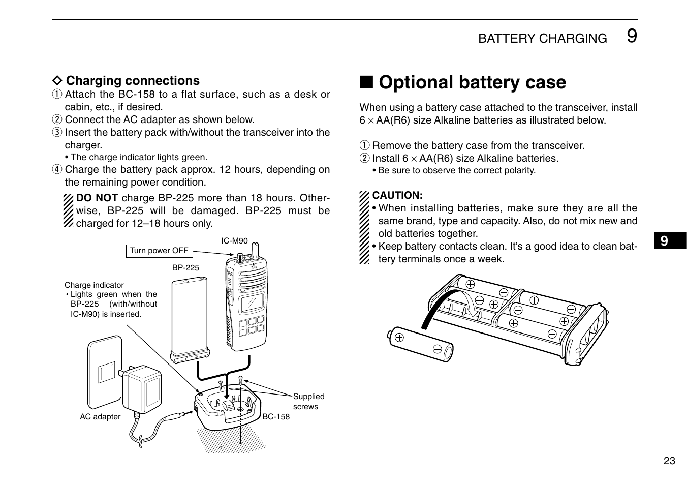 Optional battery case | Icom IC-M90 User Manual | Page 29 / 40