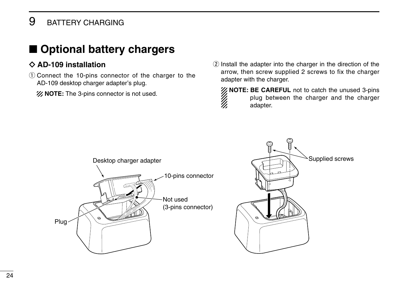 Optional battery chargers | Icom IC-M90 User Manual | Page 30 / 40