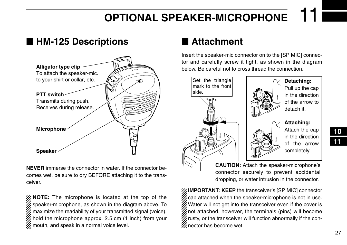 Optional speaker-microphone, Hm-125 descriptions, Attachment | Icom IC-M90 User Manual | Page 33 / 40