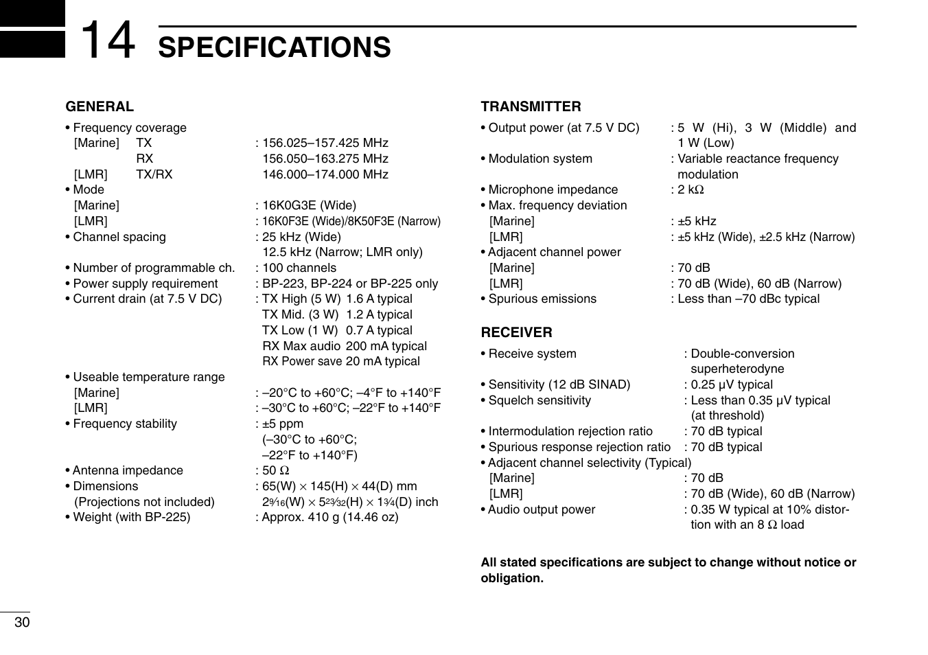 Specifications | Icom IC-M90 User Manual | Page 36 / 40