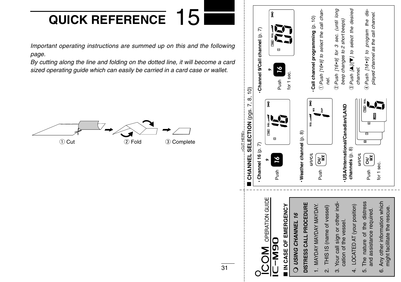 Quick reference, Im90 n | Icom IC-M90 User Manual | Page 37 / 40