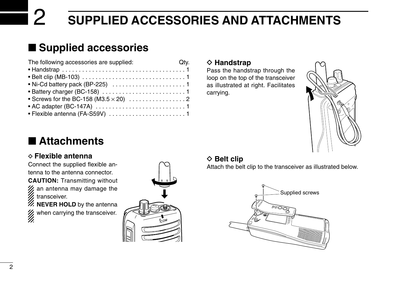 Supplied accessories and attachments, Supplied accessories, Attachments | Icom IC-M90 User Manual | Page 8 / 40