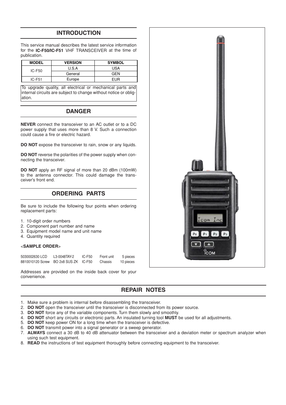 Introduction | Icom IC-F51 User Manual | Page 2 / 38