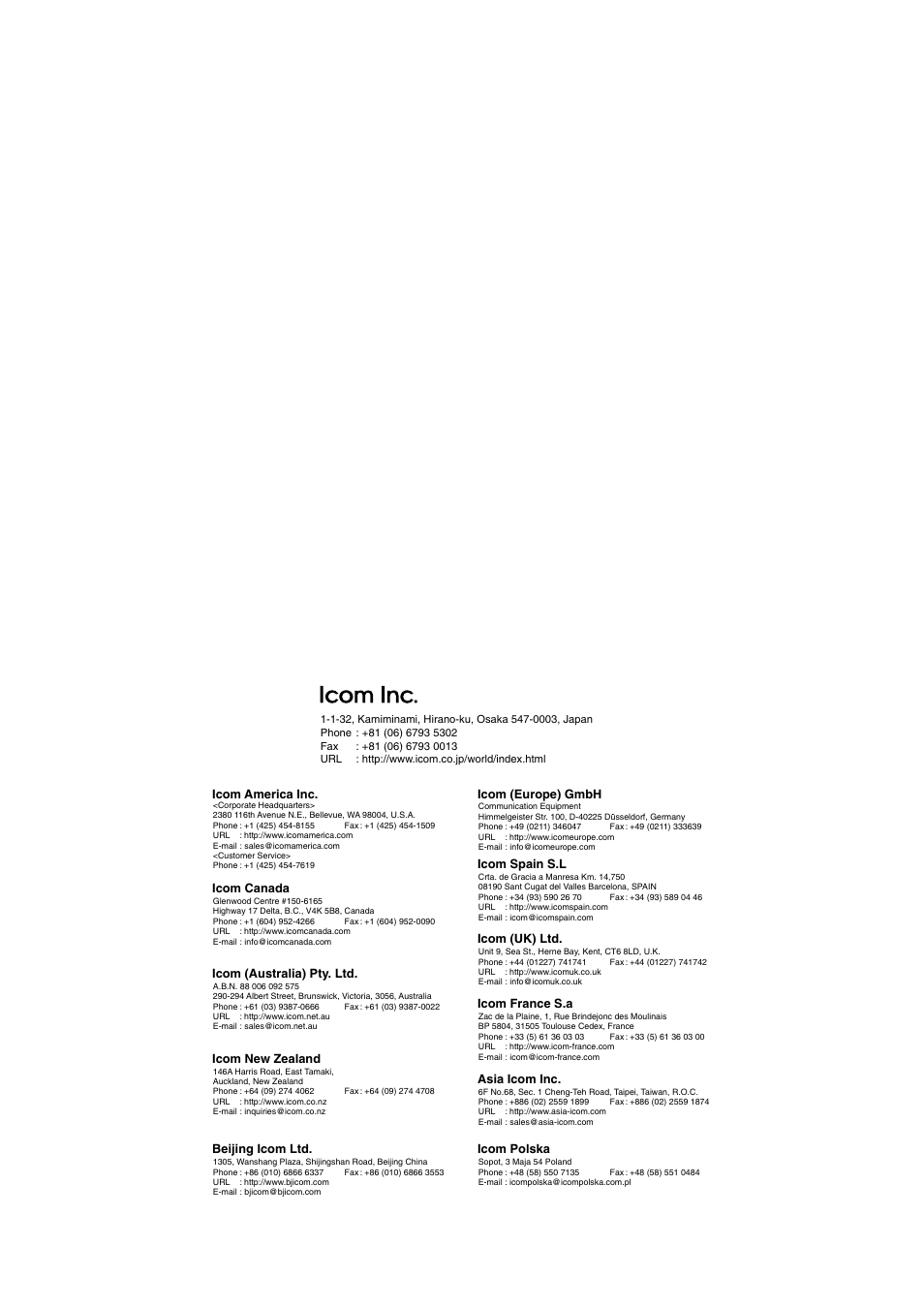 Address | Icom IC-F51 User Manual | Page 37 / 38