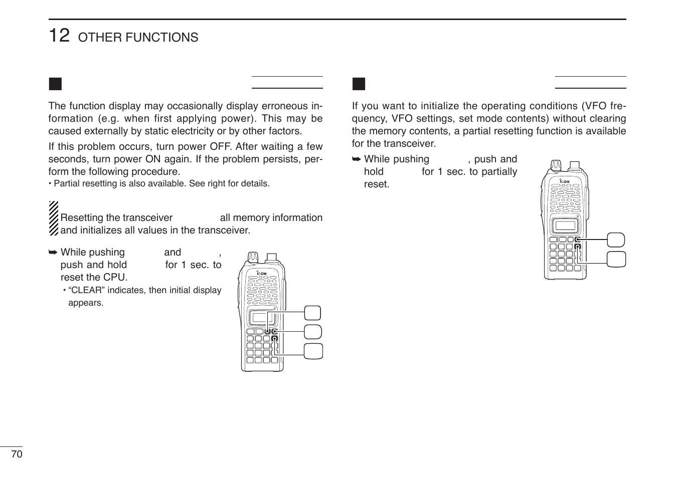 Cpu reset, Partial reset | Icom IC-U82 User Manual | Page 82 / 96
