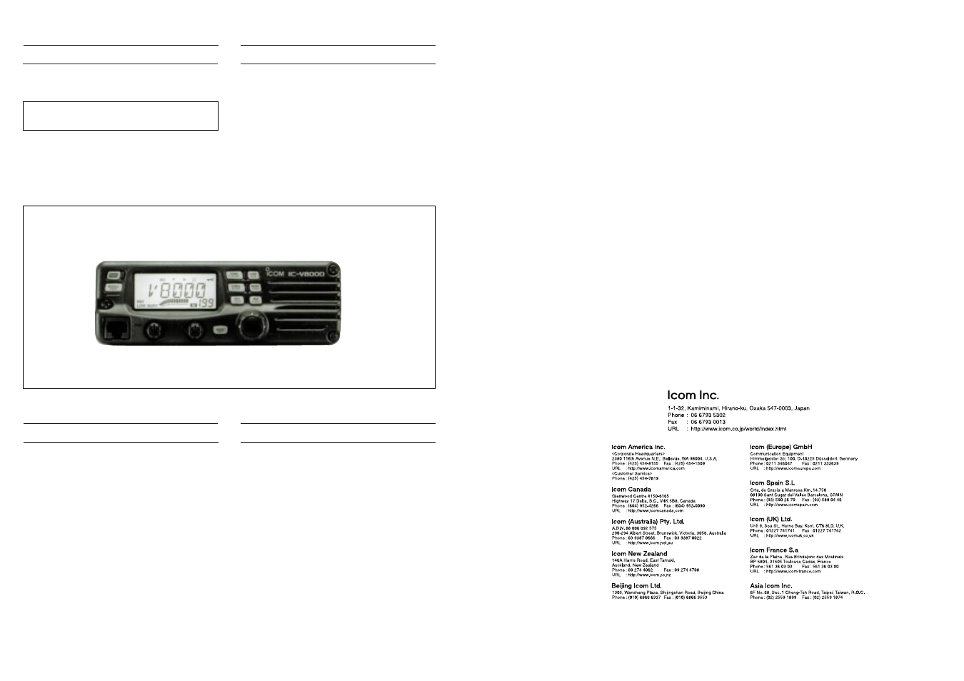 Address, Introduction danger, Ordering parts | Icom IC-V8000 User Manual | Page 18 / 19