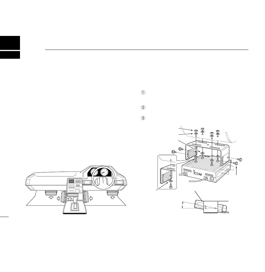 Installation, Location, Mounting with the mounting bracket | Icom IC-2800H User Manual | Page 18 / 88