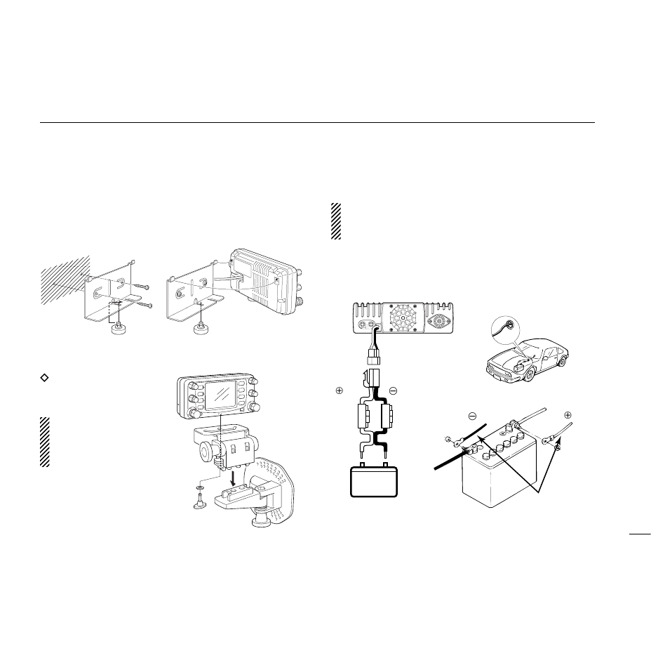 Mounting the remote controller, Battery connection, 12 v | Icom IC-2800H User Manual | Page 19 / 88